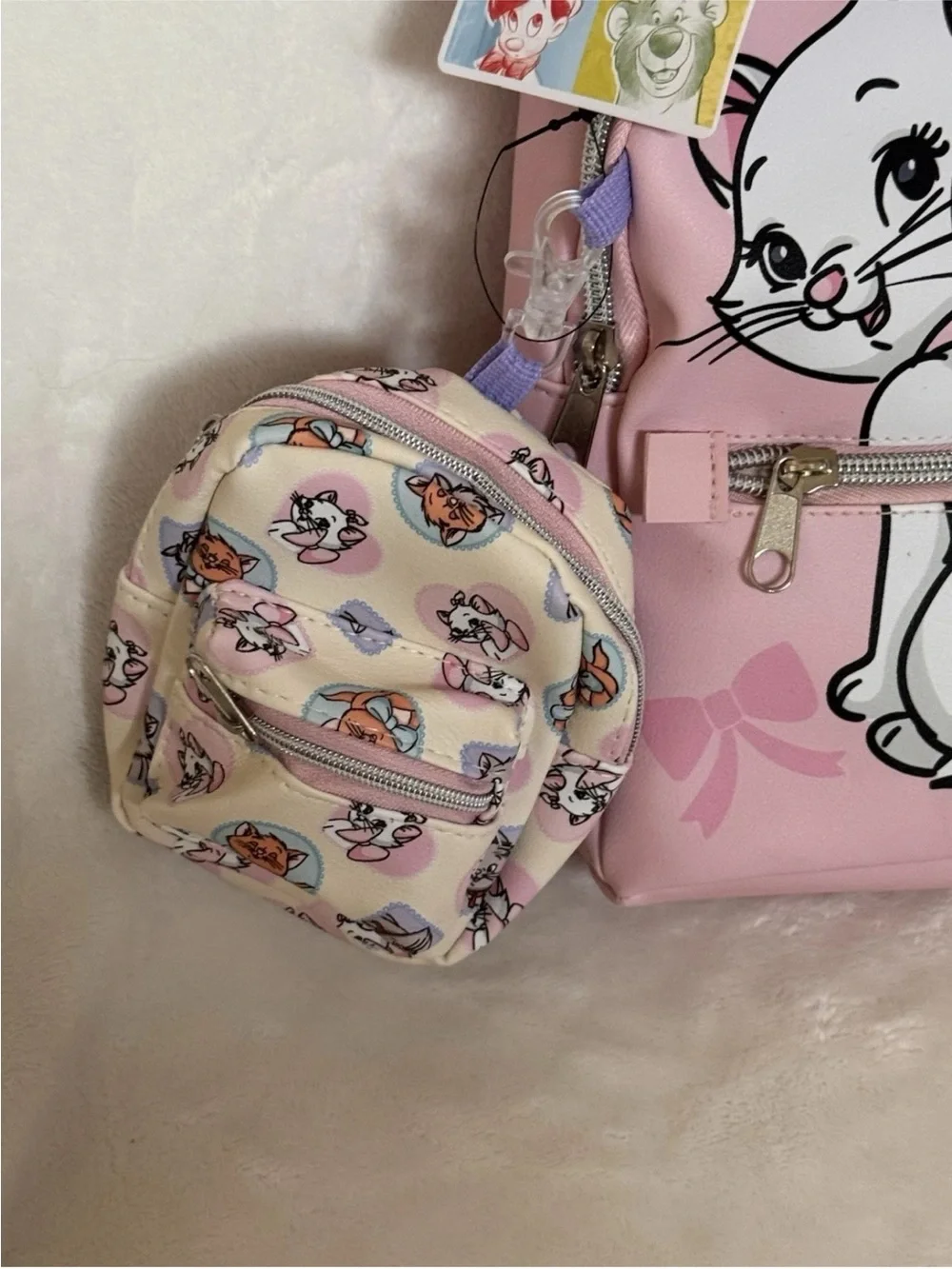 Disney The Aristocats Marie Pink Backpack, Lilac Straps and Matching Pouch